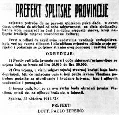 Proglas prefekta Splitske provincije o raspisivanju nagrade za denuncijante
