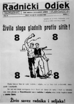 Naslovnica Radničkog odjeka uoči izbora 1928. godine