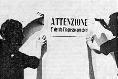 Fašisti postavljaju plakat na kupalištu Bačvice o zabrani ulaska Židova na kupalište, 27. srpnja