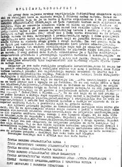 Letak s proglasom MK KPH Splita o teroru okupatora: »Osvetimo naše borce, ne dajmo da nam fašistička gamad zulumčari našim Splitom!«