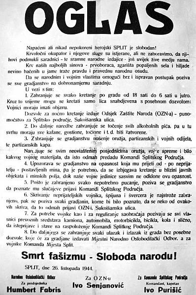 Prvi oglas Gradskog NOO-a i Komande Splitskog područja