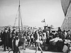 Prognanici s otoka (najviše je bilo Šoltana) u očekivanju brodova koji će ih prevesti kući