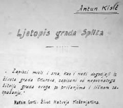 Naslovna stranica prvog od pet svezaka Ljetopisa grada Splita s posvetom, Split, travanj 1941. (Knjižnica Muzeja grada Splita)